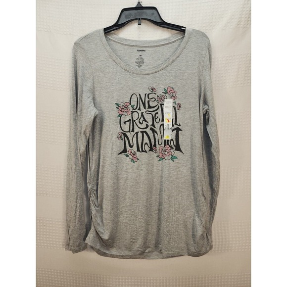 Sonoma Tops - Sonoma Maternity Long Sleeve Shirt Medium Gray Grateful Mama Ruched Graphic Tee
